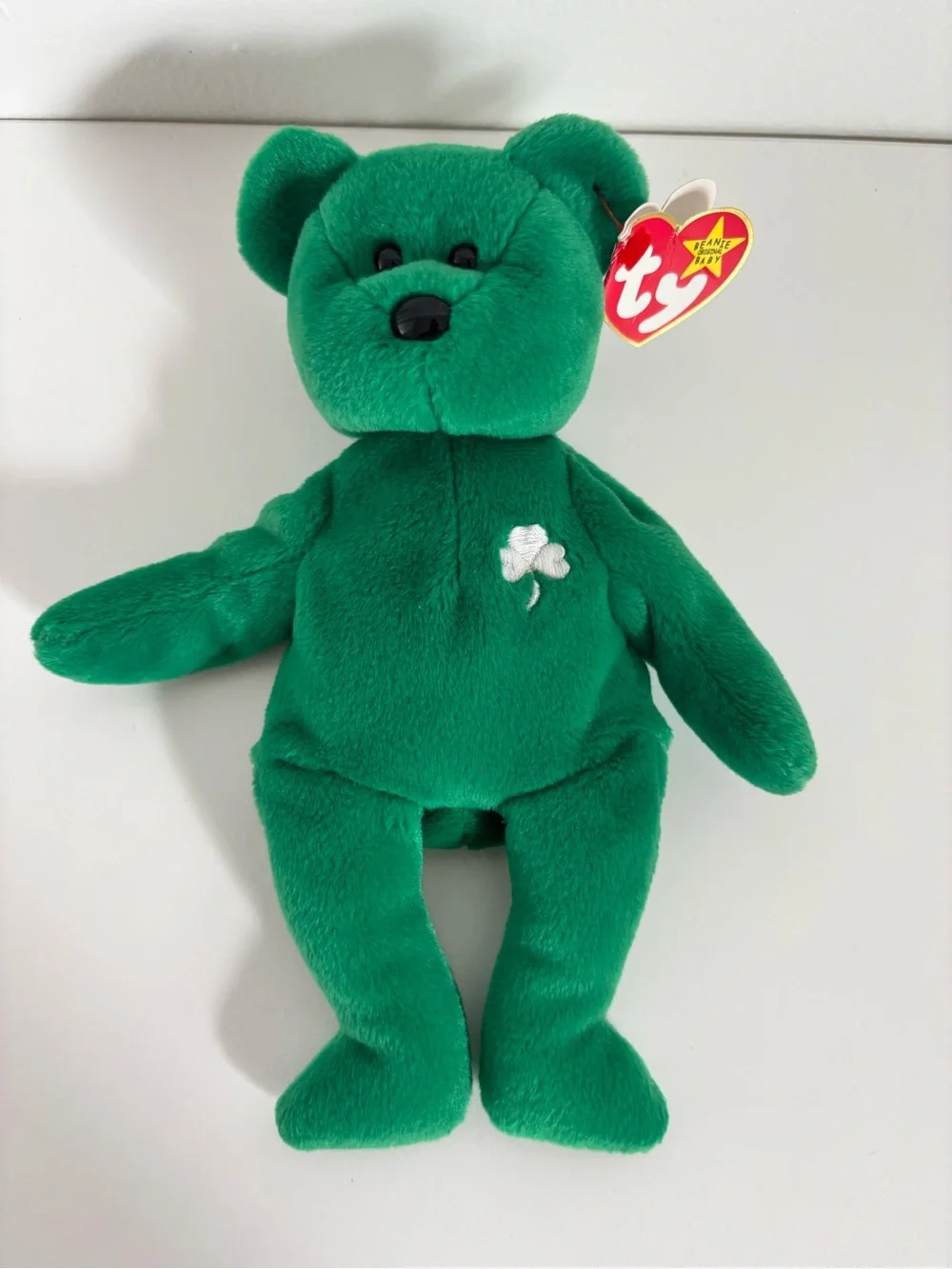 Ty Beanie Baby 'Erin' Green Plush Bear 1997 - Shamrock St. Patrick's Day Toy